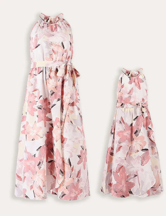 Mom&Me Neck Strap Vacation Floral Dress