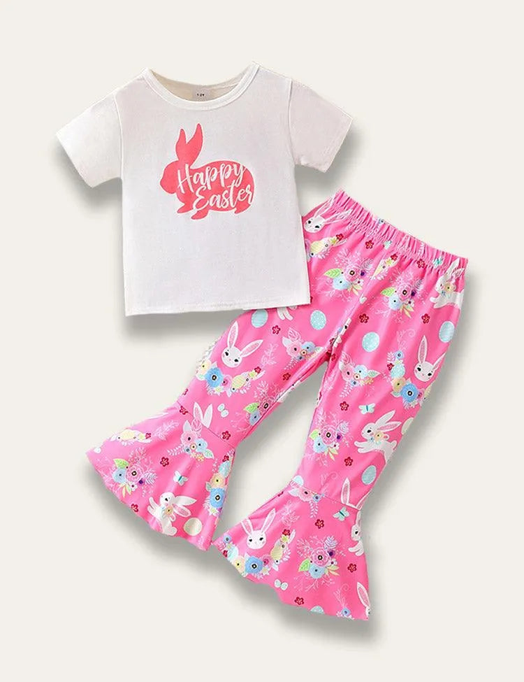 Easter Bunny Print Flare Pants Set - Mini Taylor