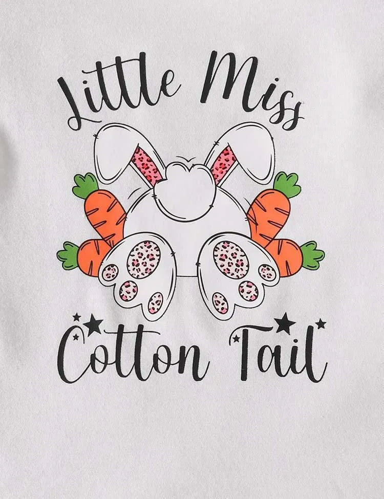Easter Cartoon Cute Bunny Printed Short Sleeve T-Shirt+Flared Pants - Mini Taylor