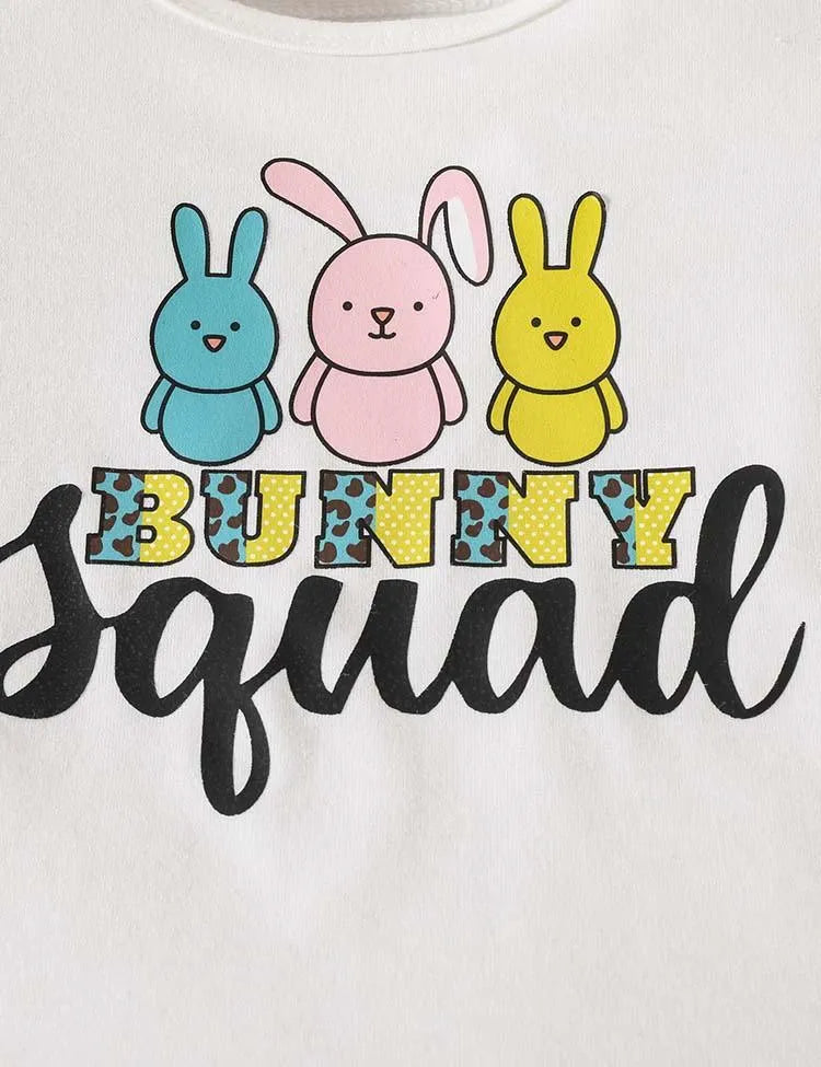 Easter Cartoon Cute Bunny Printed Short Sleeve T-Shirt+Flared Pants - Mini Taylor