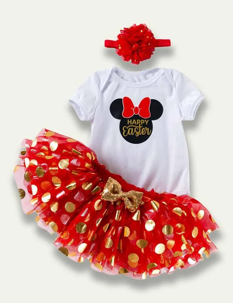 Easter Cartoon Egg Romper+Colorful Polka-Dot Tulle Skirt - Mini Taylor