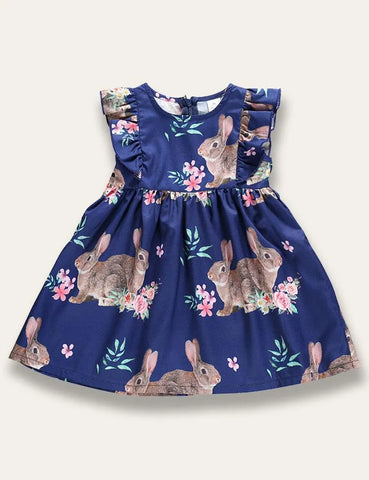 Easter Flying Sleeve Bunny Print Dress - Mini Taylor