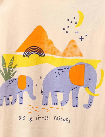 Elephant and Baby Elephant Printed Long-Sleeved T-shirt - Mini Taylor