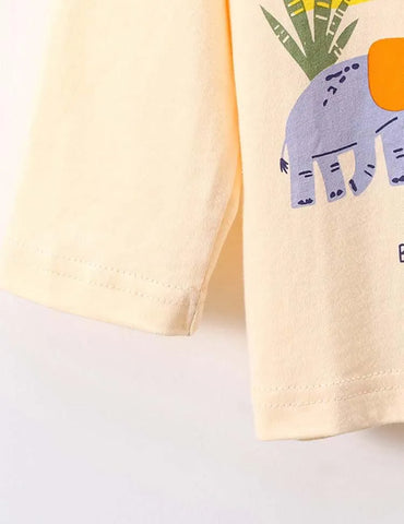 Elephant and Baby Elephant Printed Long-Sleeved T-shirt - Mini Taylor