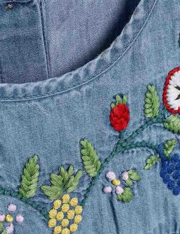 Embroidered Denim Princess Dress - Mini Taylor
