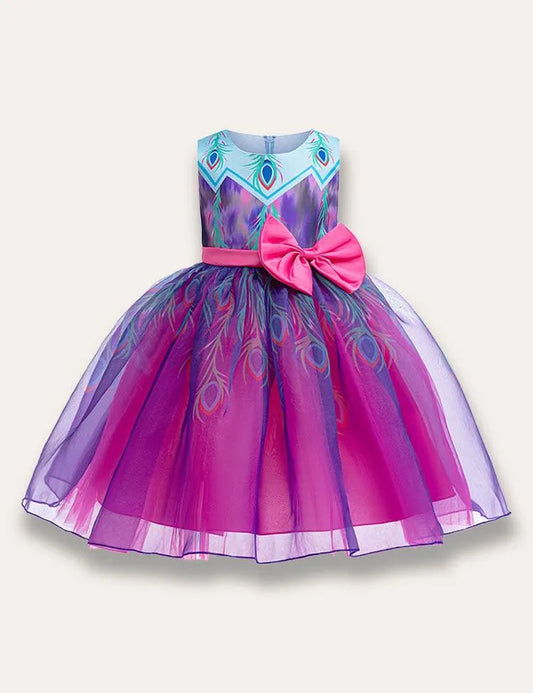 Feather Printed Tulle Party Dress - Mini Taylor