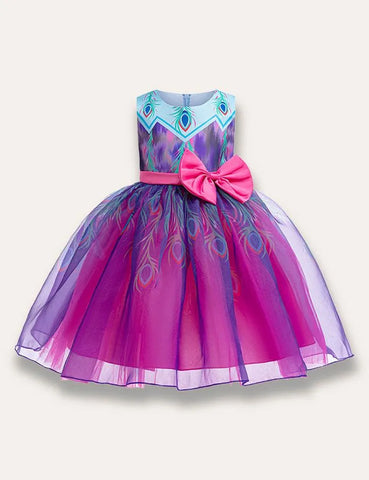 Feather Printed Tulle Party Dress - Mini Taylor