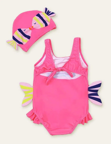Fish Cute Printed Swimsuit + Swimming Cap - Mini Taylor