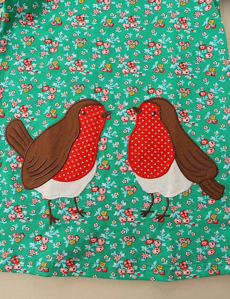 Floral Printed Bird Appliqué Dress - Mini Taylor