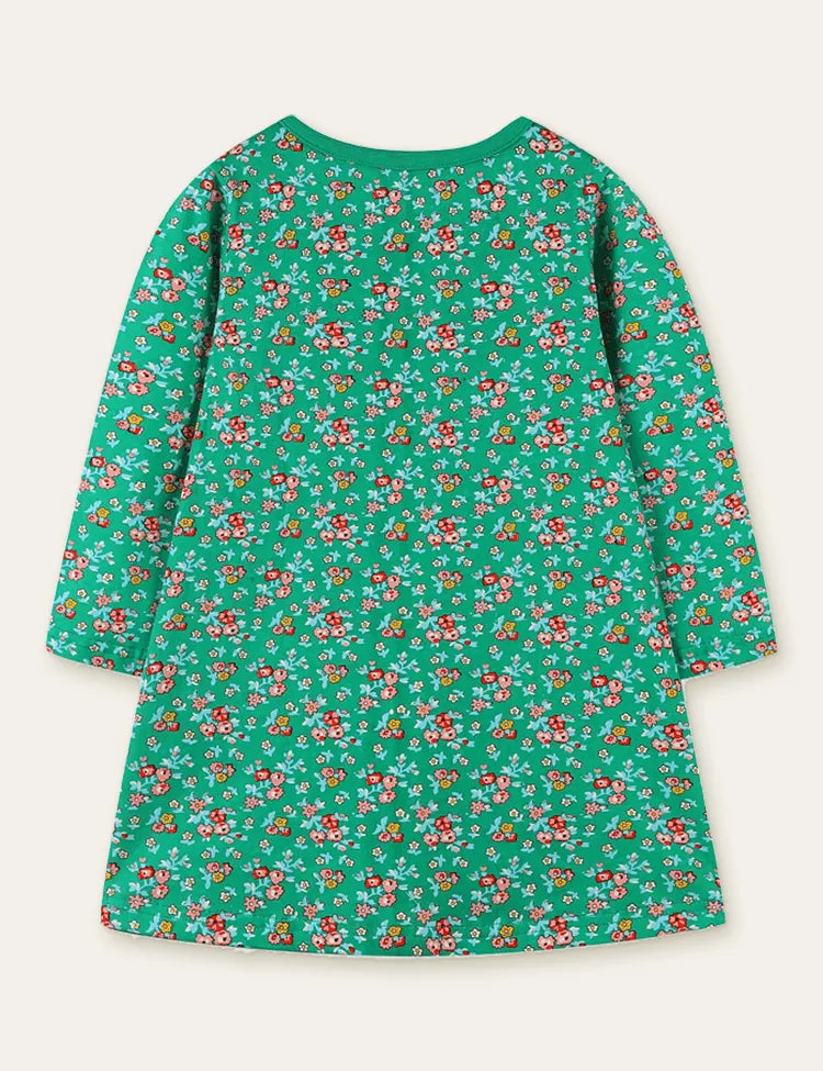 Floral Printed Bird Appliqué Dress - Mini Taylor