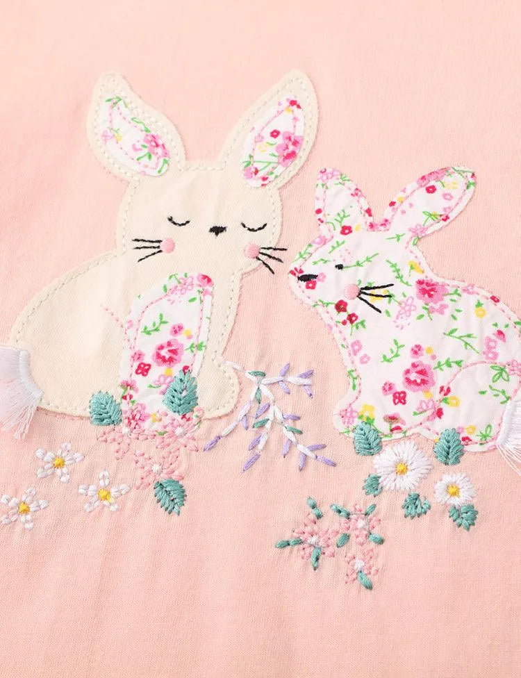 Floral Rabbit Appliqué Embroidered Long Sleeve T-shirt - Mini Taylor