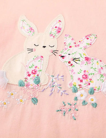 Floral Rabbit Appliqué Embroidered Long Sleeve T-shirt - Mini Taylor