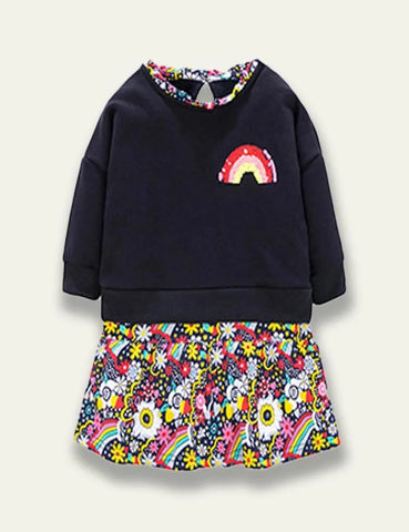 Floral Rainbow Sweatshirt Dress - Mini Taylor