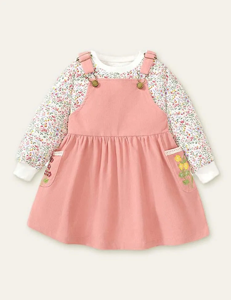 Flower Embroidered Strap Dress + Floral Printed Sweatshirt - Mini Taylor