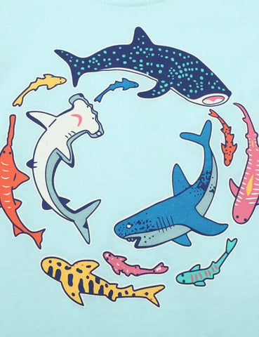 Glowing Cartoon Shark Printed T-Shirt - Mini Taylor