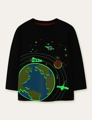 Glowing Space Astronaut Printed Long Sleeve T-shirt - Mini Taylor