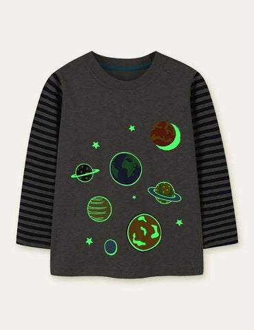 Glowing Space Astronaut Printed Long Sleeve T-shirt - Mini Taylor