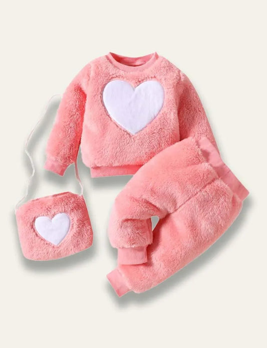 Heart Embroidered Flannel Suit+Bag - Mini Taylor