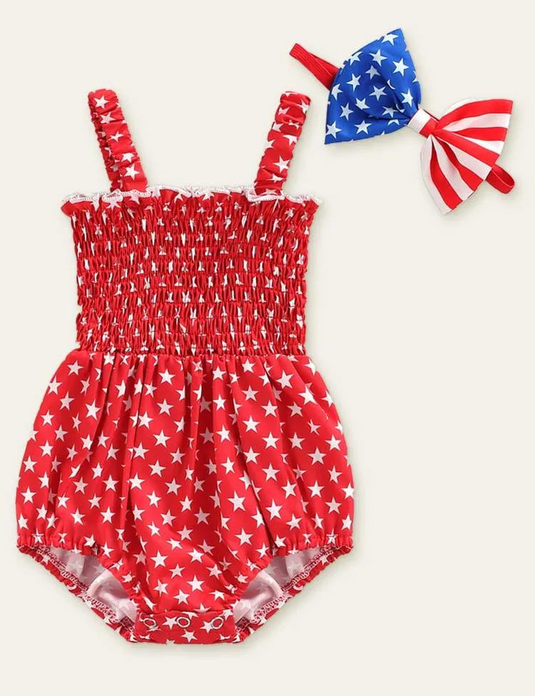 Independence Day Bow Printed Romper - Mini Taylor