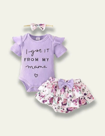 Letter Printed Romper+Floral Skirt - Mini Taylor