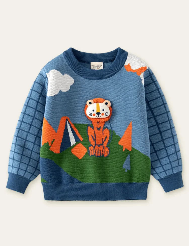 Lion-Decorated Long-Sleeved Sweater - Mini Taylor