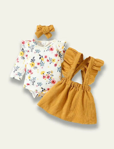 Long Sleeve Romper+Plant Fox Printed Bow Strap Dress - Mini Taylor