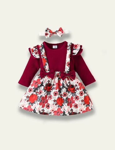 Long Sleeve Romper+Plant Fox Printed Bow Strap Dress - Mini Taylor
