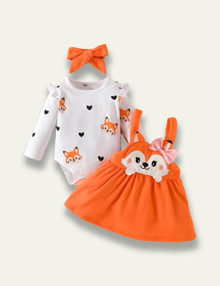 Long Sleeve Romper+Plant Fox Printed Bow Strap Dress - Mini Taylor