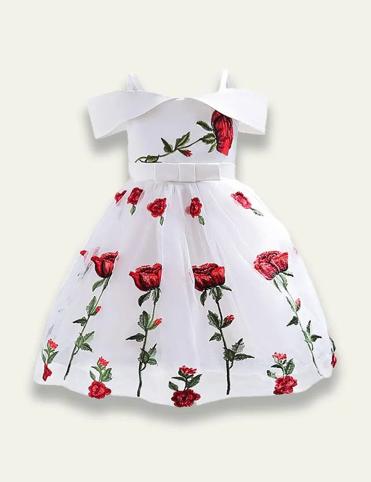 Off Shoulder Rose Embroidered Mesh Party Dress - Mini Taylor