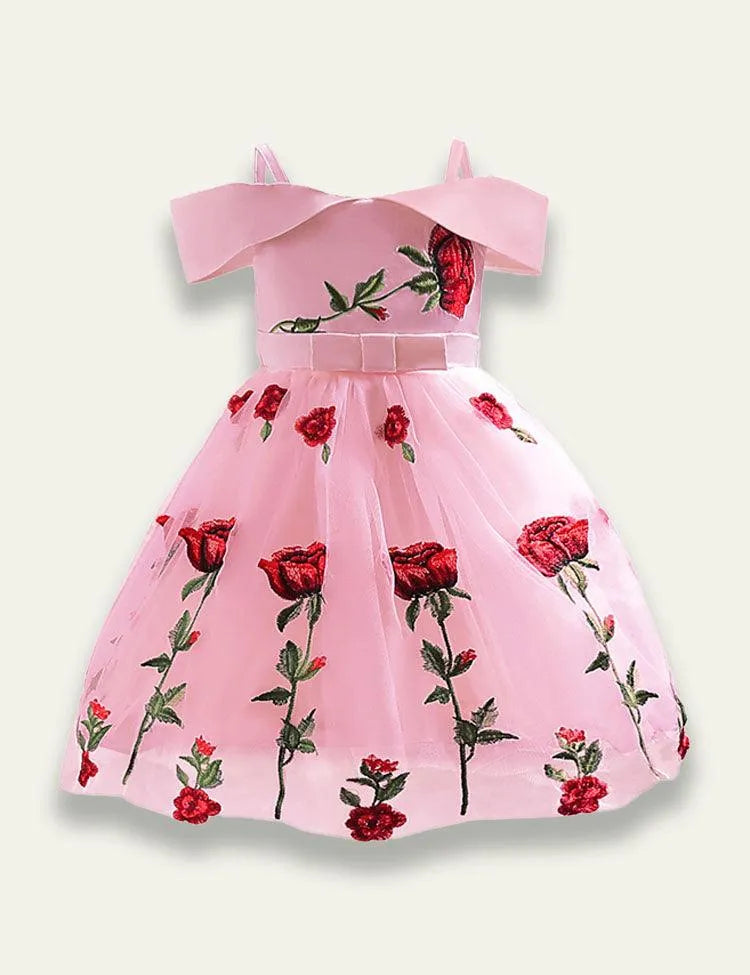Off Shoulder Rose Embroidered Mesh Party Dress - Mini Taylor