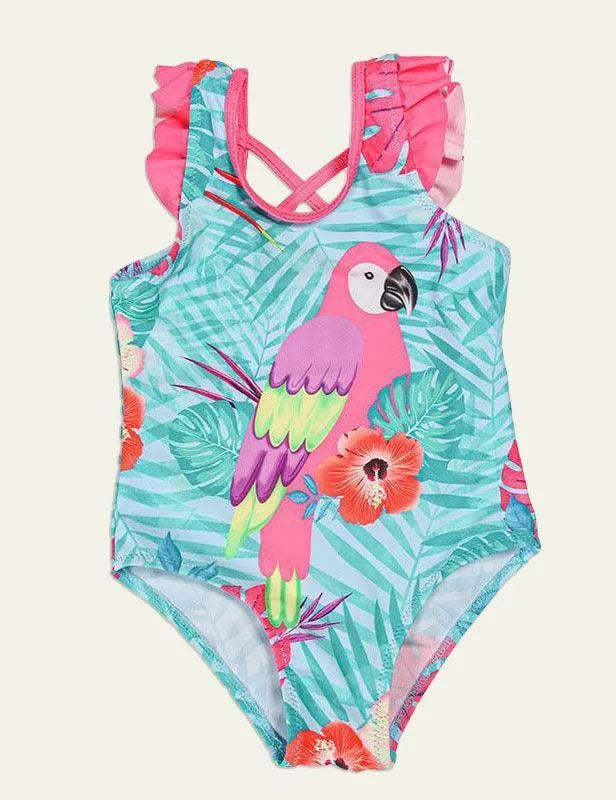 Parrot Cartoon Lotus Leaf Sleeve One Piece Swimsuit - Mini Taylor