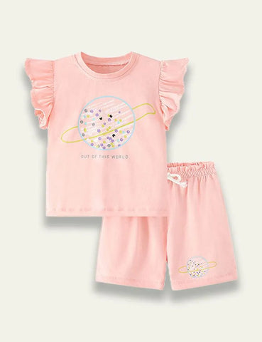 Planet Printed Flying Sleeve Set - Mini Taylor