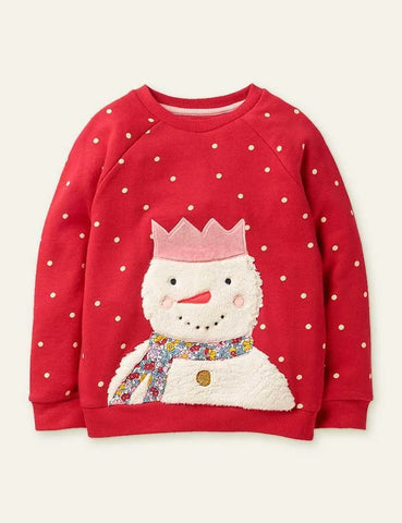 Plush Snowman Appliqué Dot Sweatshirt - Mini Taylor