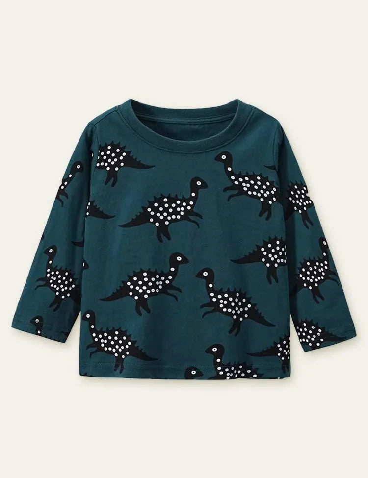 Polka Dot Dinosaur Printed Long-Sleeved T-shirt - Mini Taylor