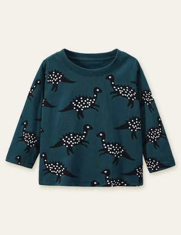 Polka Dot Dinosaur Printed Long-Sleeved T-shirt - Mini Taylor