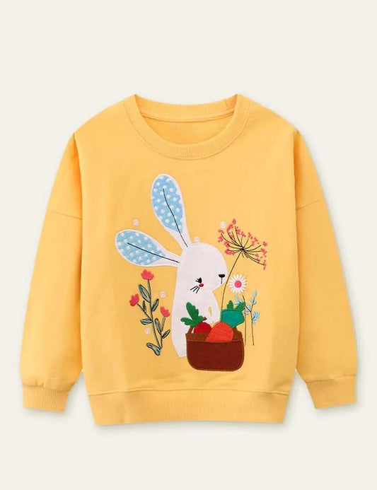 Rabbit Carrot Appliqué Flower Embroidered Sweatshirt - Mini Taylor