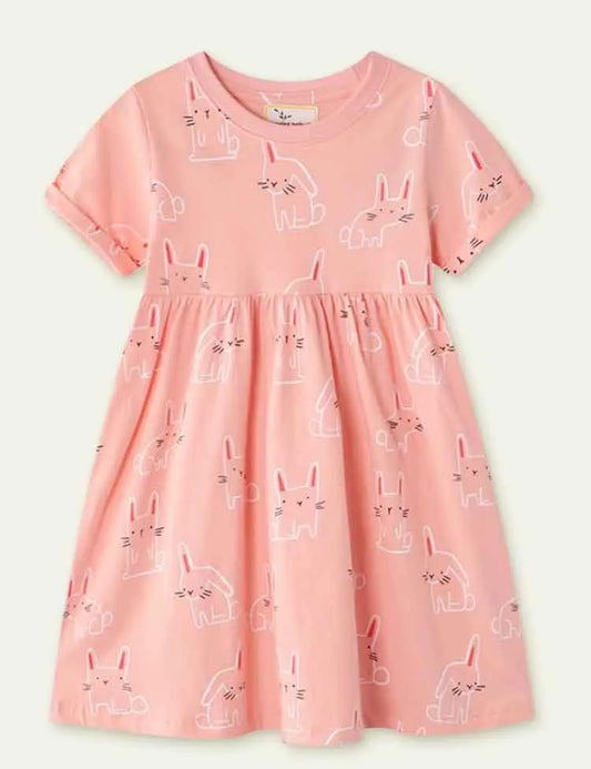 Rabbit Print Short Sleeve Dress - Mini Taylor