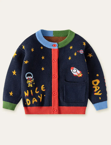 Rocket Planet Embroidery Sweater Cardigan - Mini Taylor