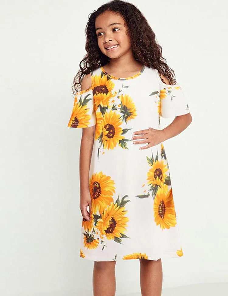Round Neckline Off-the-shoulder Family Matching Dress - Mini Taylor