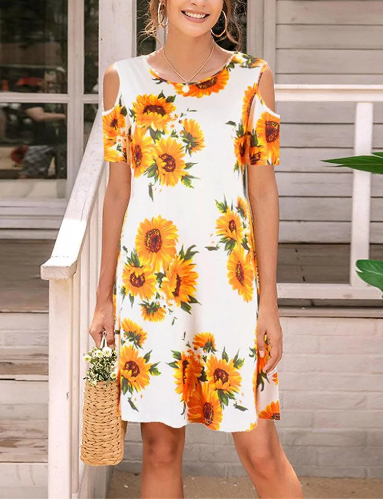 Round Neckline Off-the-shoulder Family Matching Dress - Mini Taylor