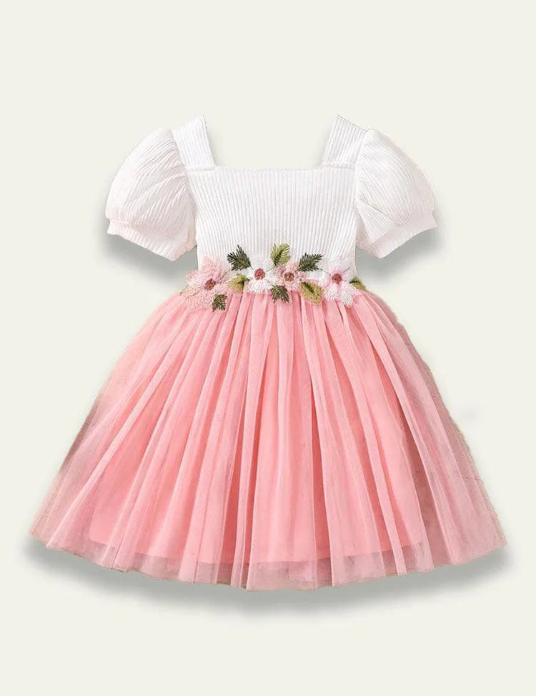 Short Sleeved Floral Patchwork Mesh Dress - Mini Taylor