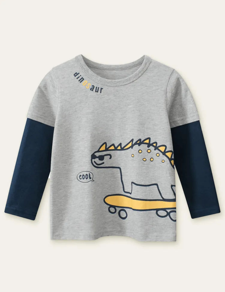 Skateboard Dinosaur Printed Long Sleeve T-shirt - Mini Taylor