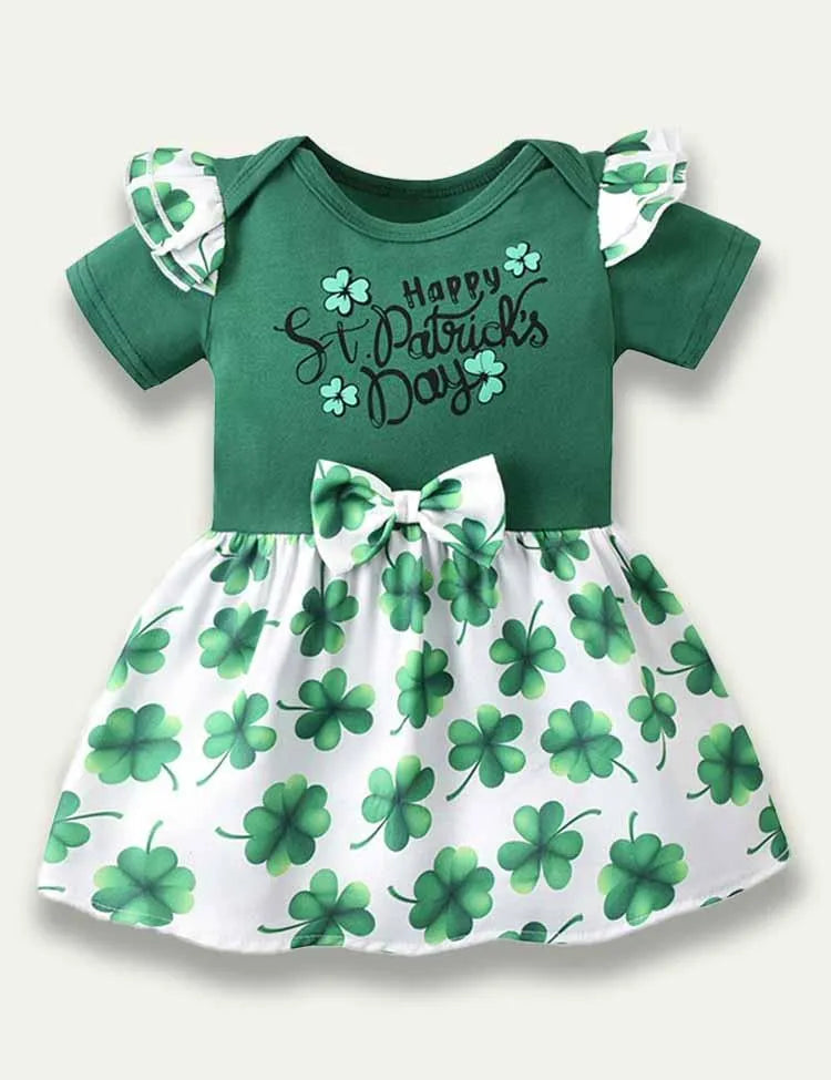 St. Patrick's Day Clover Letter Printed Romper Dress - Mini Taylor