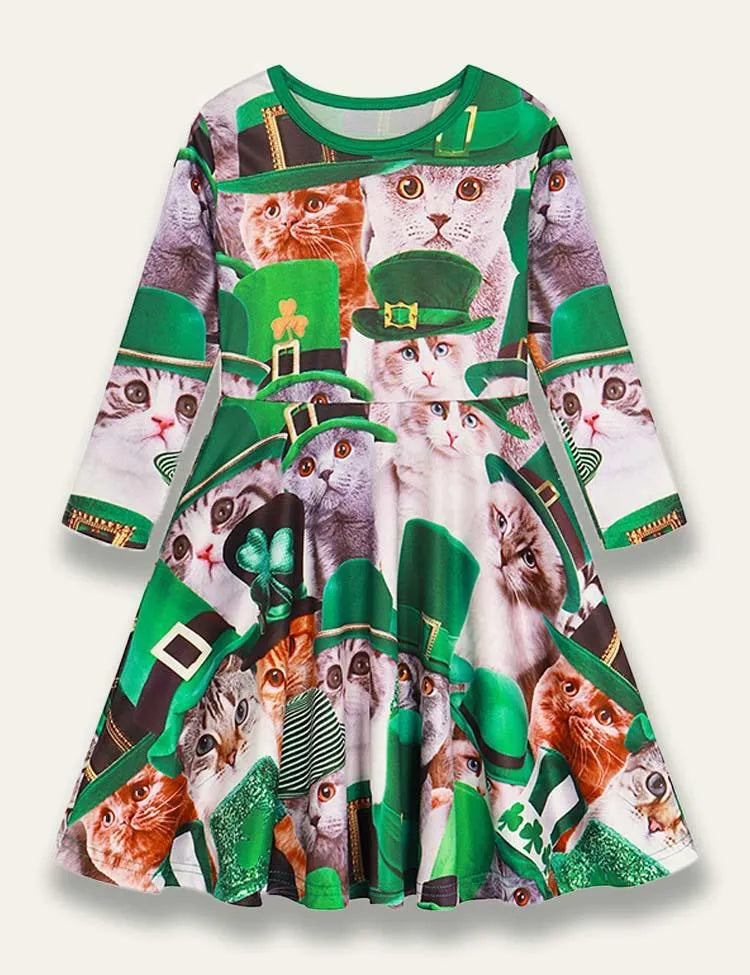 St. Patrick's Day Clover Printed Long Sleeve Dress - Mini Taylor