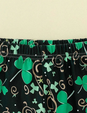 St.Patrick's Day Flared Long Sleeve Dress+Clover Pants - Mini Taylor