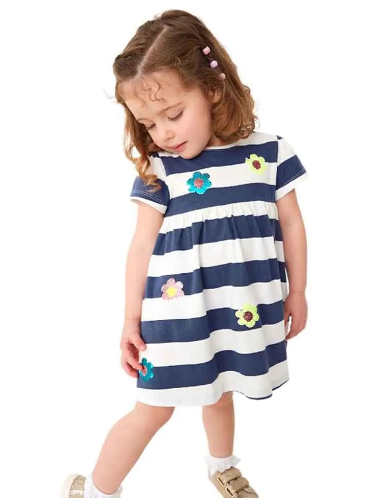 Stripe Flower Sequined Embroidered Dress - Mini Taylor