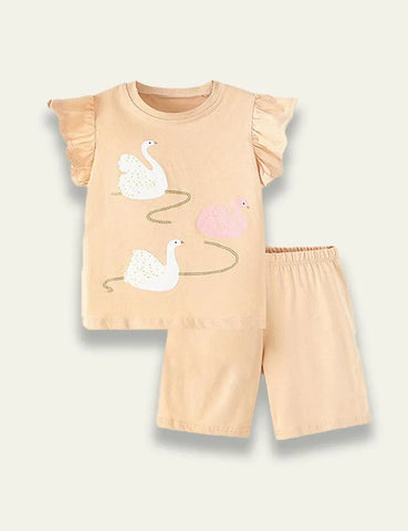 Swan Printed Flying Sleeve Set - Mini Taylor