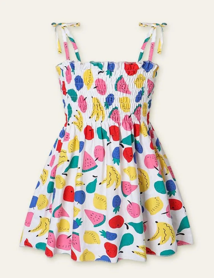 Toddler Girl Floral Fruit Full Printed High Waist Spaghetti Strap Dress - Mini Taylor