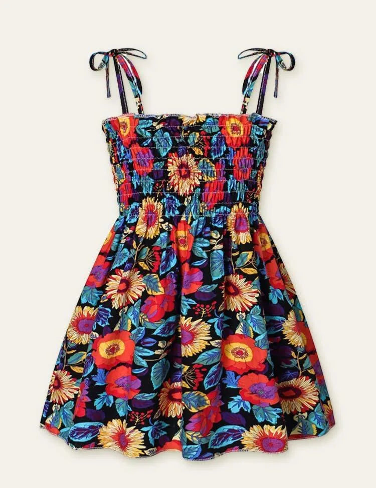 Toddler Girl Floral Fruit Full Printed High Waist Spaghetti Strap Dress - Mini Taylor