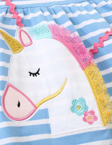 Unicorn Appliqué Embroidered Striped Dress - Mini Taylor